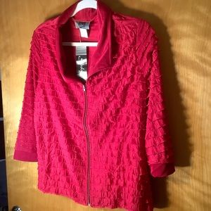 Red zip-up lightweight frill detail jacket